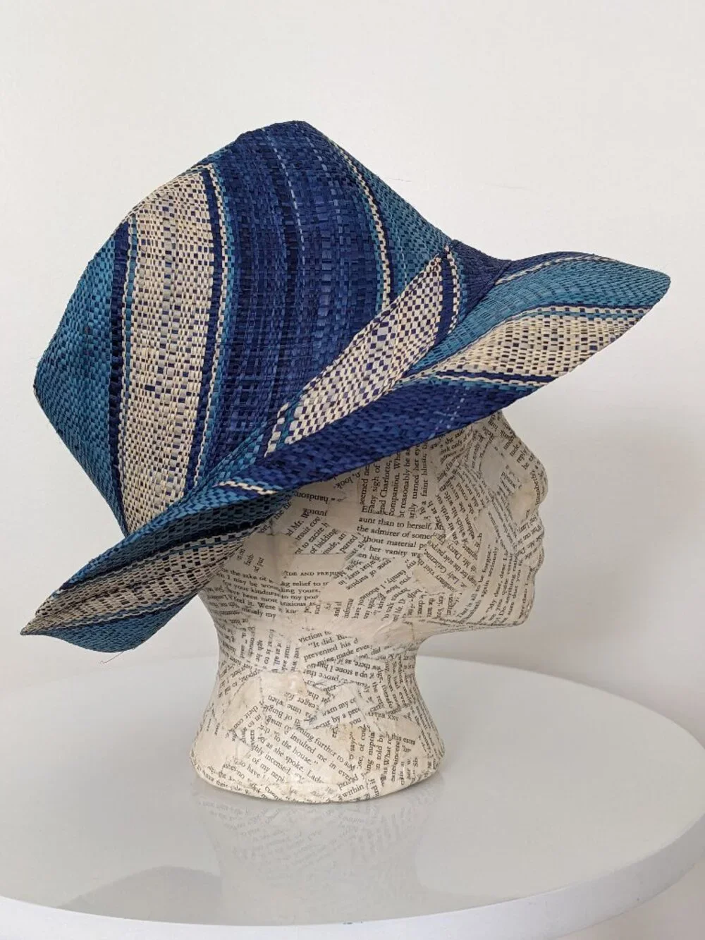 Lightweight raffia fedora hat made in Madagascar, blue